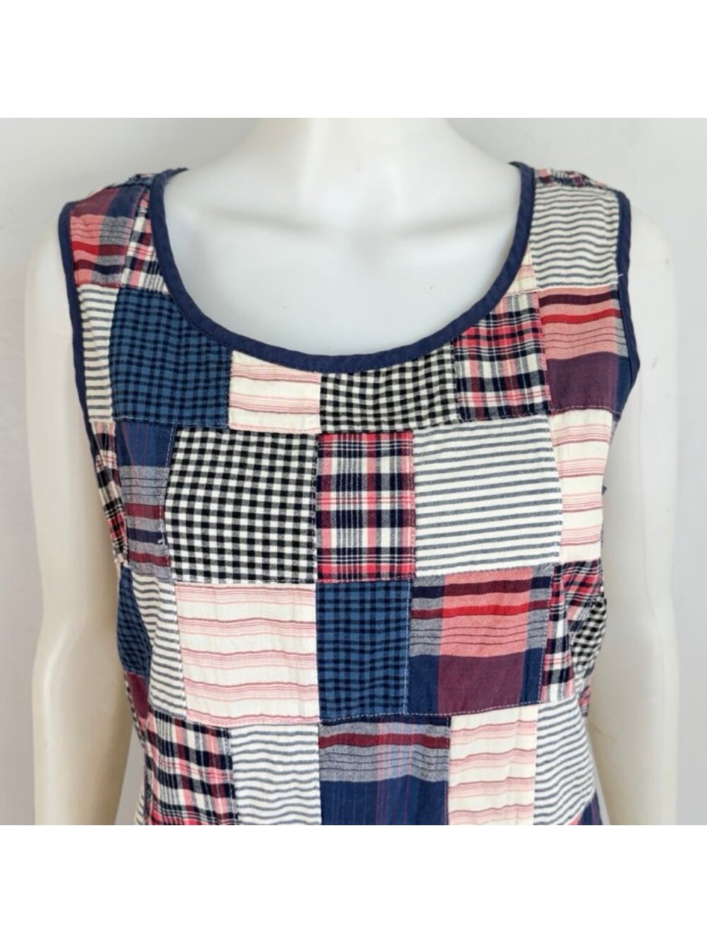Vintage Patchwork Madras Dress Size Medium Y2K Tommy Hilfiger Plaid Cotton Patc - Picture 5 of 9